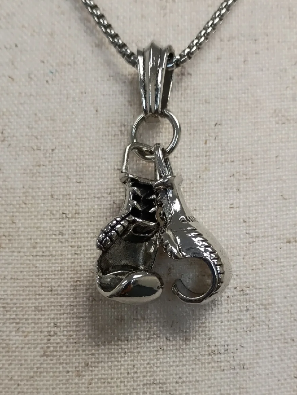 Silver Boxing Gloves Pendant Necklace Athletic Sport Charm Jewelry